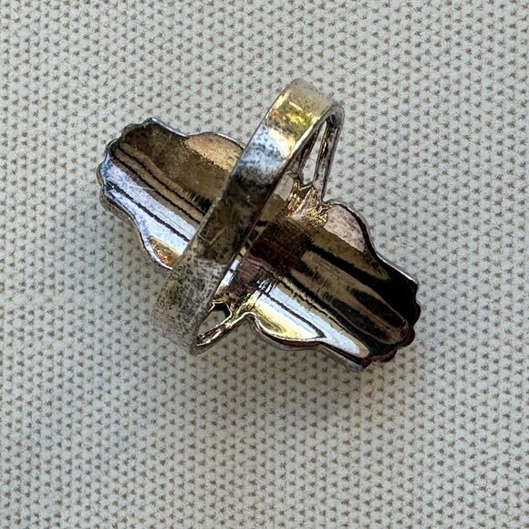 Turquoise Sterling Silver Ring Size 8 Long Oval Southwest Style - Picture 10 of 11